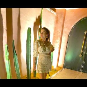 Pink and Black Polka Dot Long Sleeve Smocked Mini Dress